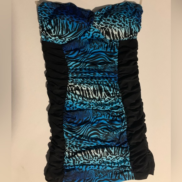 Strapless black and animal print dress, stretchy, size medium